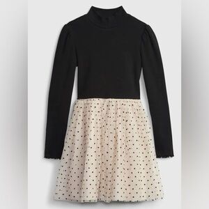 Gap Kids Girls Ribbed Knit Mixed Media Polka Dot Print Dress